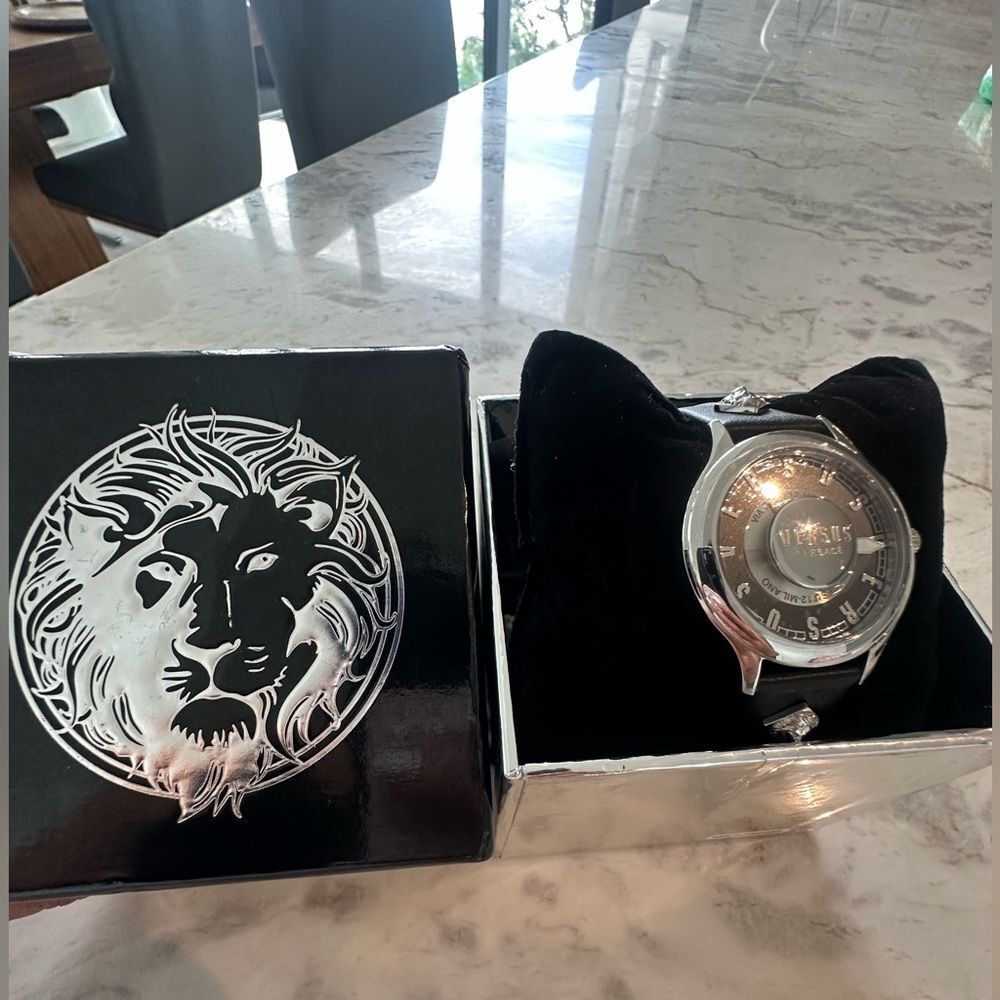 Versus Versace Metallic Timepiece With Lion Emblem Box